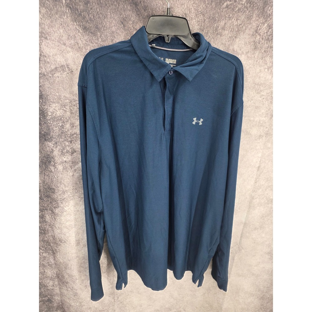 Under Armour Polo Shirt Mens 2XL Blue Loose Fit Long Sleeve Performance Sporty